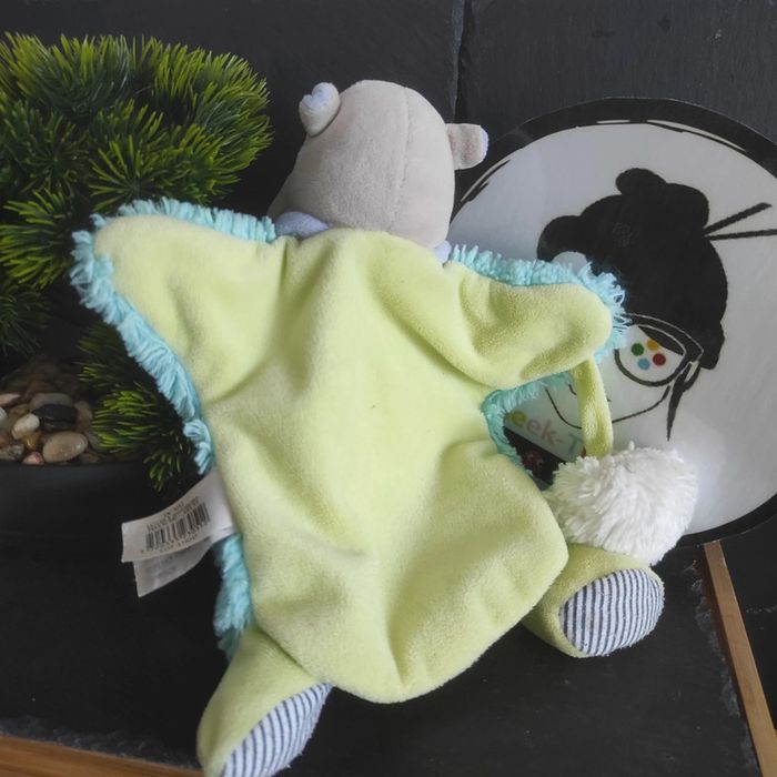 doudou et compagnie marionnette hippopotame gris bleu vert rayé dc3051 lovely pistache - photo numéro 2