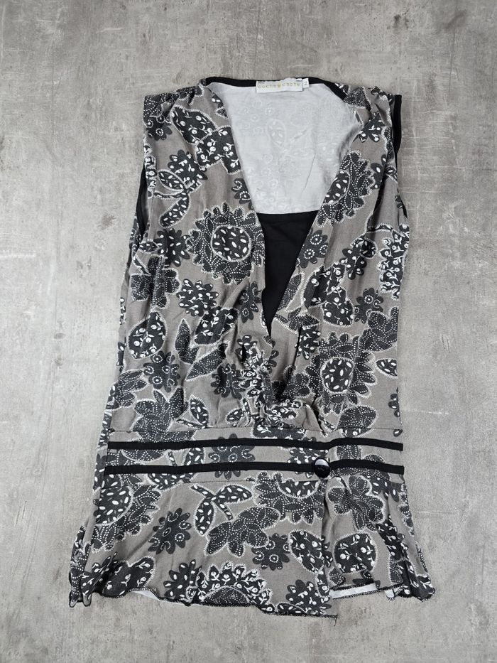 Tunique / Haut Cache Cache Motif Floral Gris Noir Taille 34