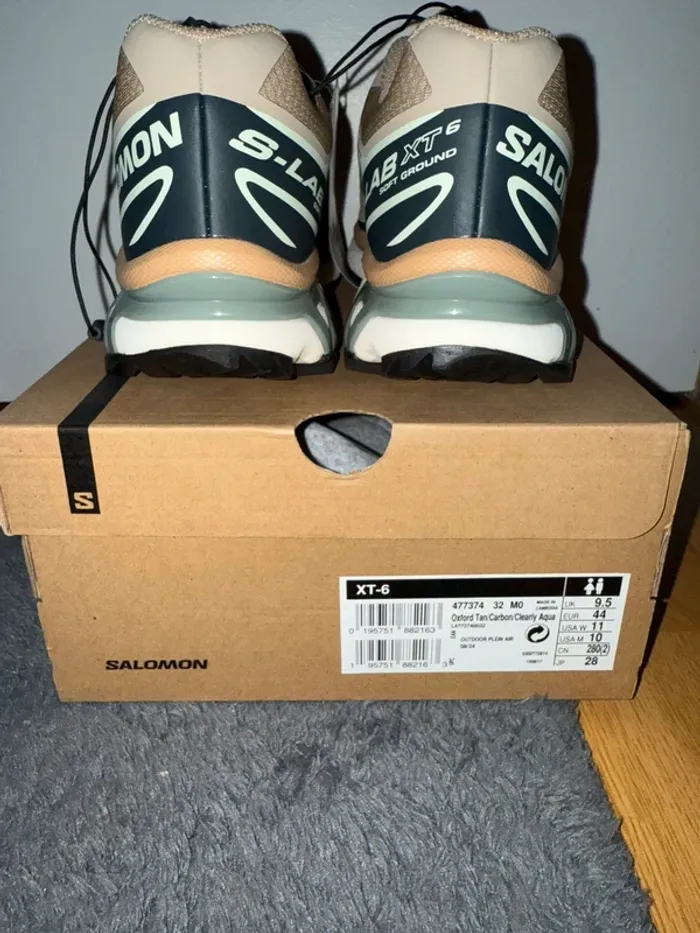 Chaussure Salomon XT-6 Beige, Verte Oxford Tan / Carbon / Clearly Aqua - photo numéro 5