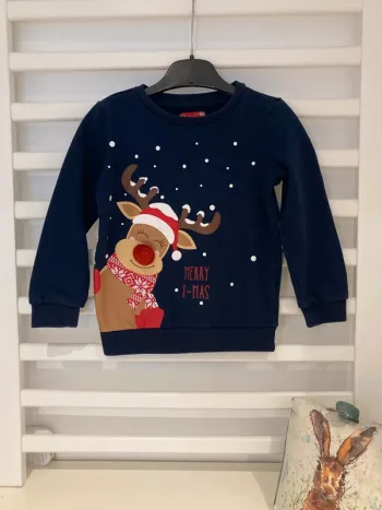 5/6 ans - Pull sweat bleu marine sur le thème de noël motif état neuf