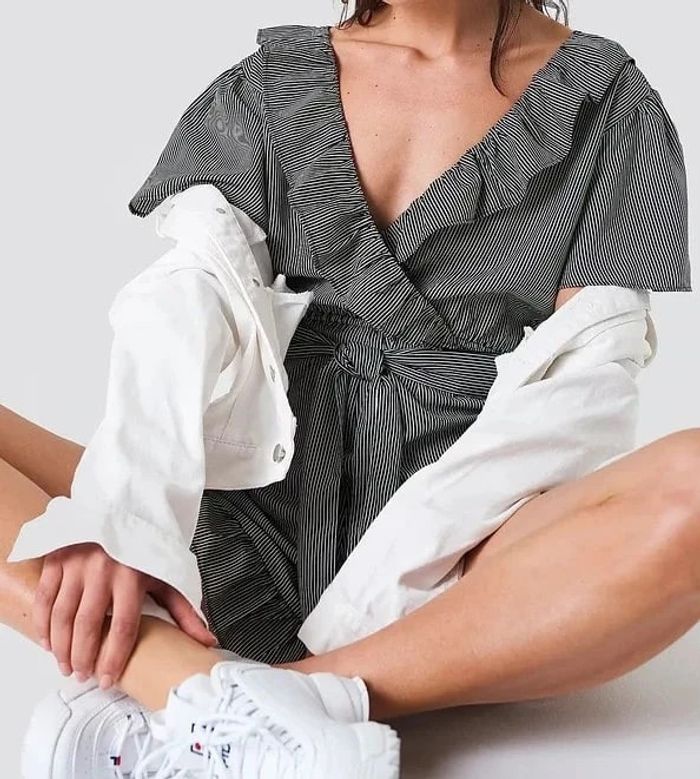 Combishort à rayures noir et blanc style bouffante NA-KD Taille M - photo numéro 8