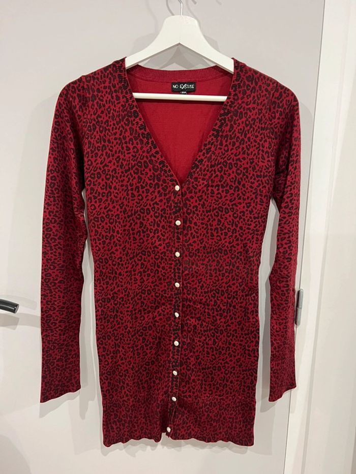 Gilet long tendance, bordeaux/leopard No Excuse 38/40