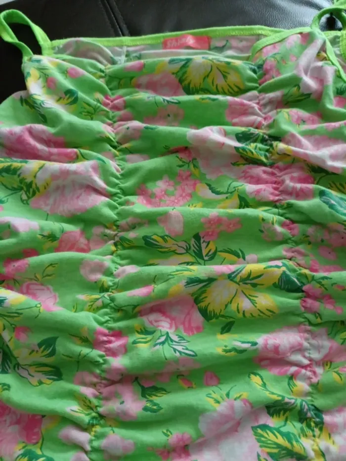 Robe shialy 12 ans vert fluo fleurs - photo numéro 2