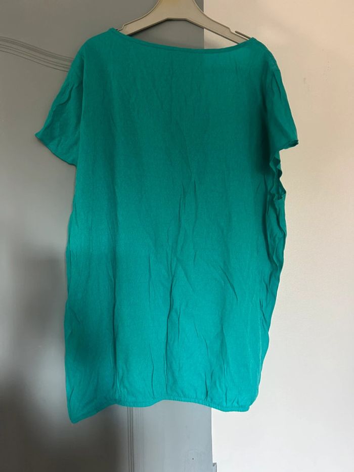 Jolie blouse bleu/vert à petits motifs et serrée • vintage • grande taille / taille unique - photo numéro 8