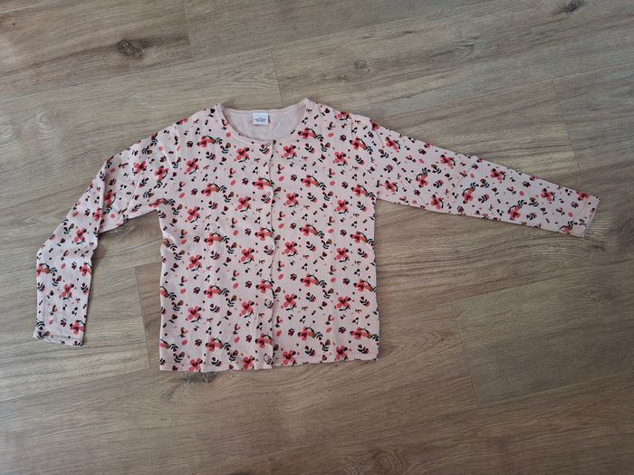 Gilet à boutons rose imprimés fleuris TAO 12 ans