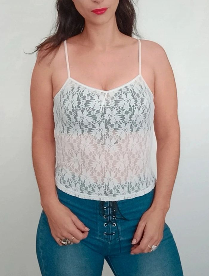 Top dentelle blanc transparent taille 38 - photo numéro 2