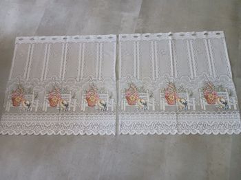 paire de rideaux voile blanc et imprimé couleur 63 x 60 neuf