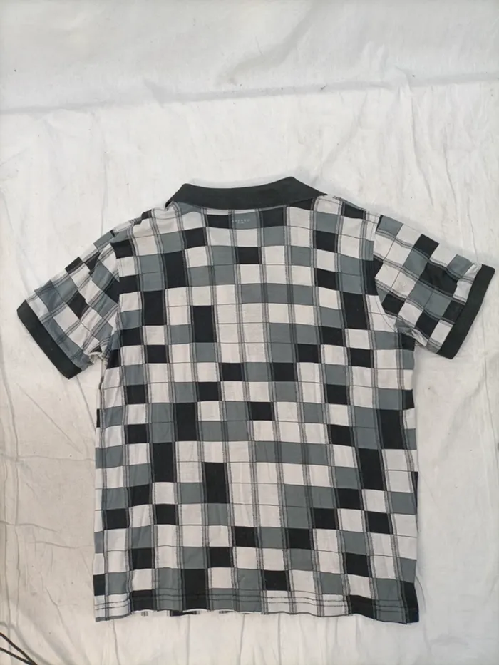 Polo Azzaro à carreaux noirs et gris, col côtelé, style vintage chic taille 46 estimée A1128 - photo numéro 2