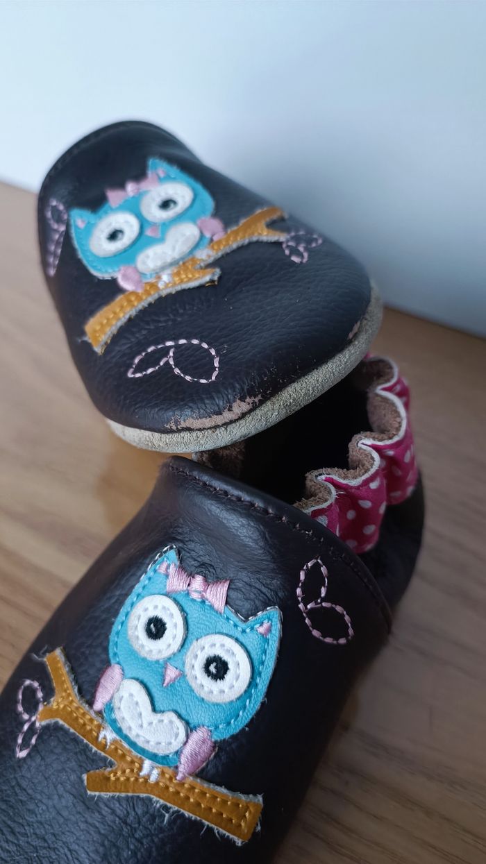 Lot 2 chaussons cuir Rose et Chocolat 6-12mois - photo numéro 8