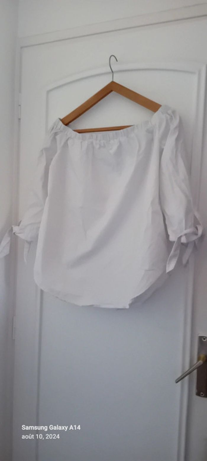 Blouse col elastique manches à nouer blanche femme M justfab