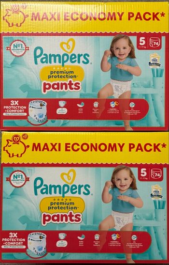 Lot de 2 cartons de couches Pampers Premium Pants taille 5 148 couches