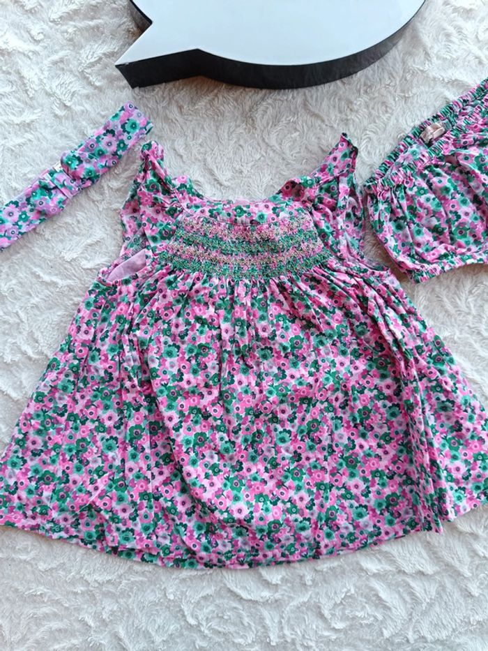 Ensemble 3 pièces (robes+boomer+bandeau) Fille 6 mois Fleurs Dpam 100% coton - photo numéro 3