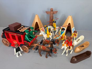 Playmobil Western Cowboy Indien vintage Attaque de diligence Rouge