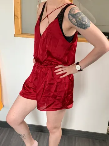 Combi short rouge soie