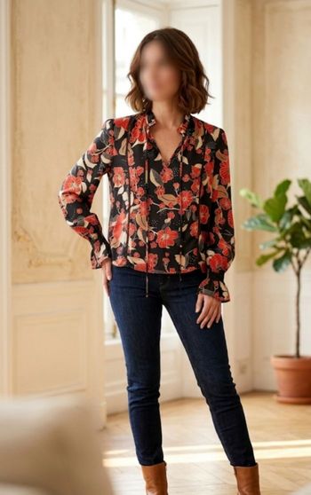 Blouse Fleurie camaïeu rouge & noir taille 38