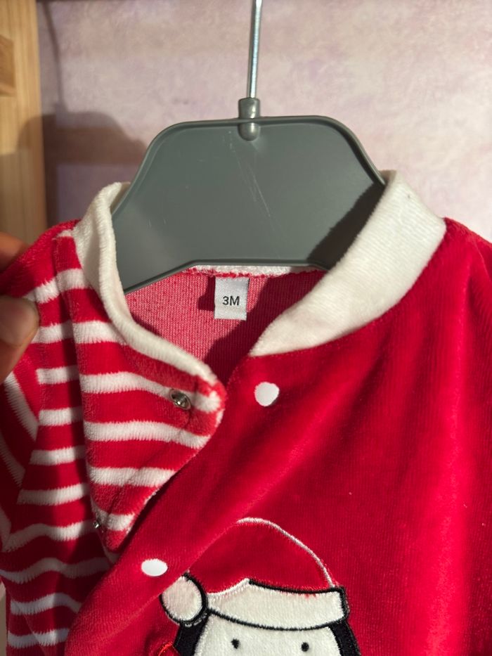 Pyjama de Noël bébé – Pingouin rouge – Velours doux – Taille 3M - photo numéro 3