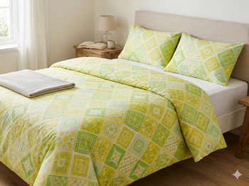 housse de couette imprimée verte jaune et blanche 2 pers 182 x 250 cm 