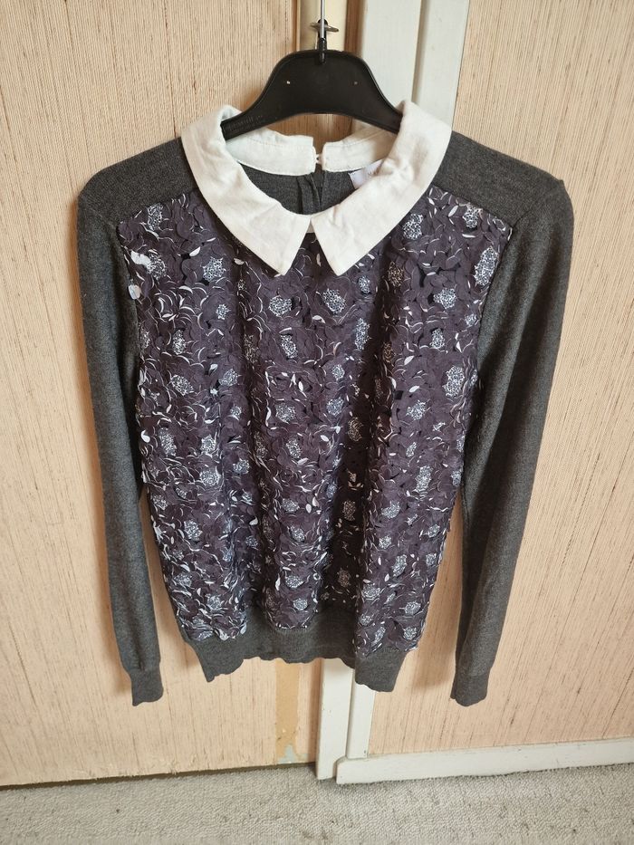 Pull mademoiselle r gris et blanc taille 36