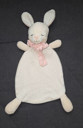 Doudou plat Lapin dormeur beige et blanc a pois  rose - H&M