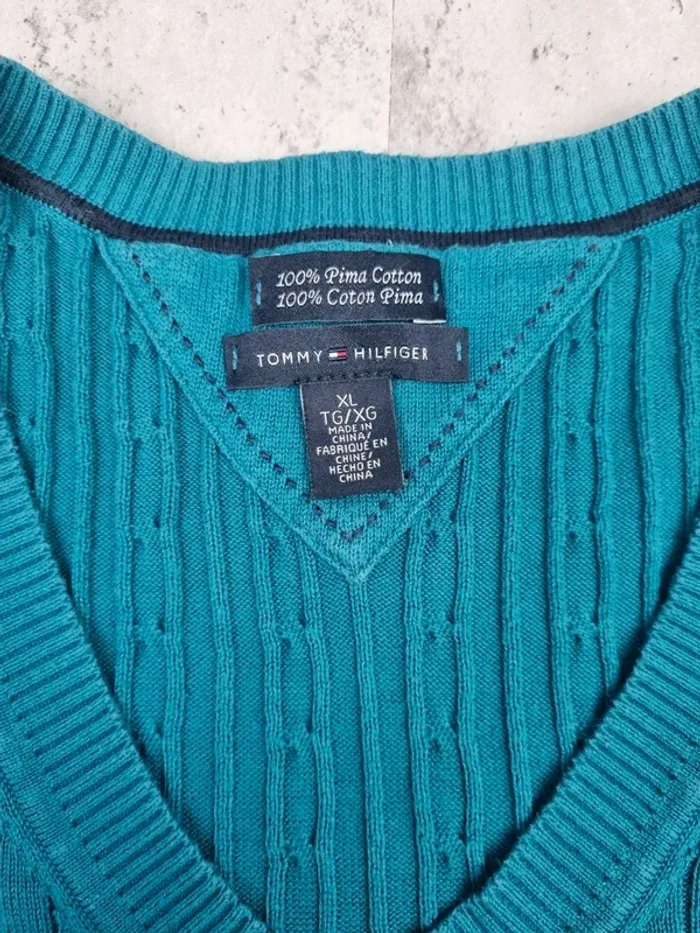 Pull torsadé col V Tommy Hilfiger bleu turquoise, XL Femmes - photo numéro 6