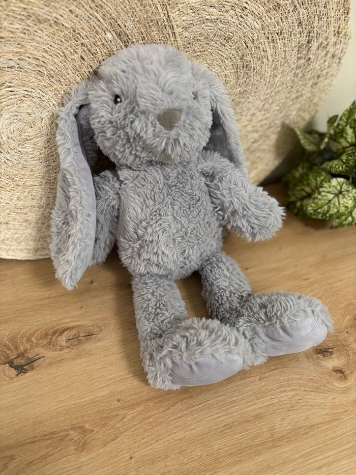 Doudou lapin grandes oreilles gris action - photo numéro 3