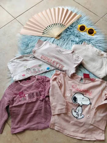 💡 lot de cinq tee shirt manches longues fille 18 mois