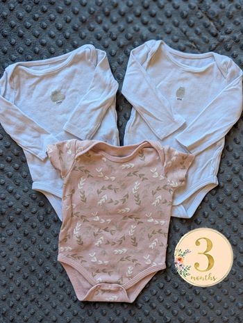 Lot 3 bodies bébé motif chats- obaibi & fleuri - taille 3 mois manche courte et longue