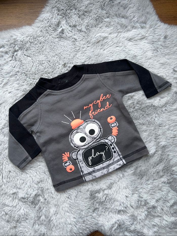 Haut à manches longues gris robot - 3 mois