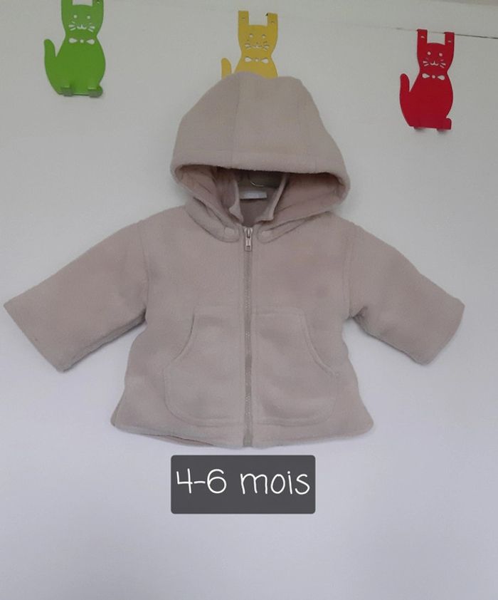 Veste polaire beige doublée molletonnée à capuche amovible DPAM 4-6 mois