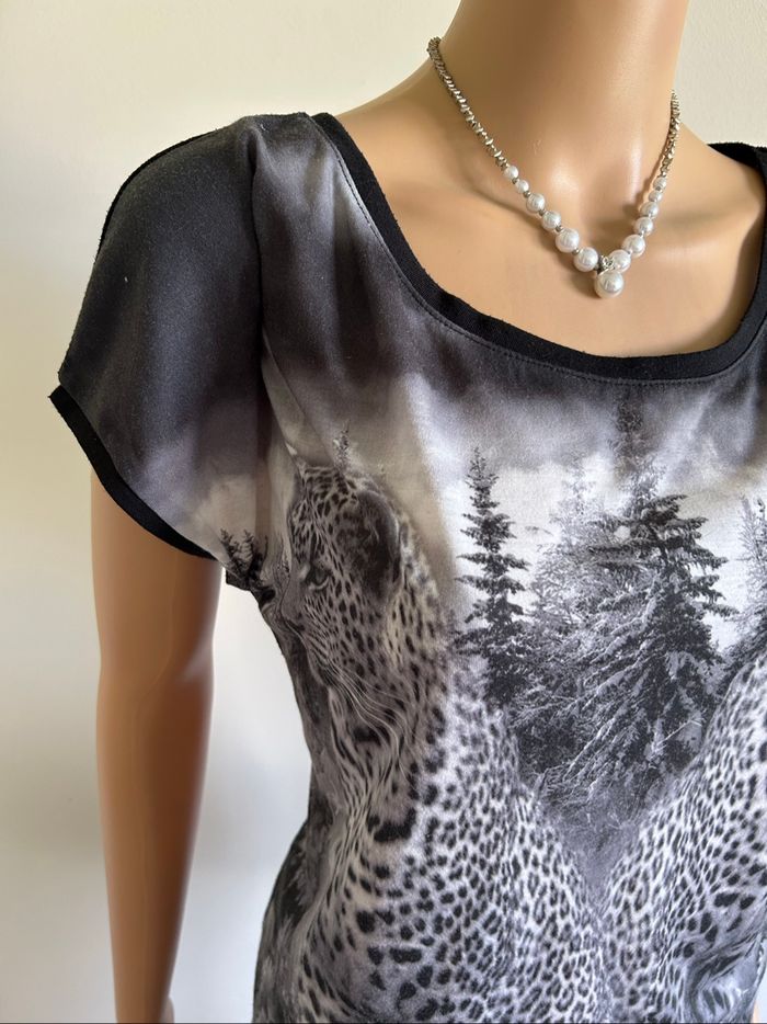 Blouse noire et grise à manches courtes Cache Cache taille 2 bon état - photo numéro 4