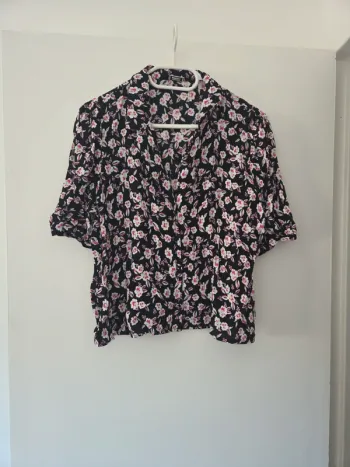 Chemisier blouse manche 3/4 femme fleuris noir TBE taille 42 pimkie