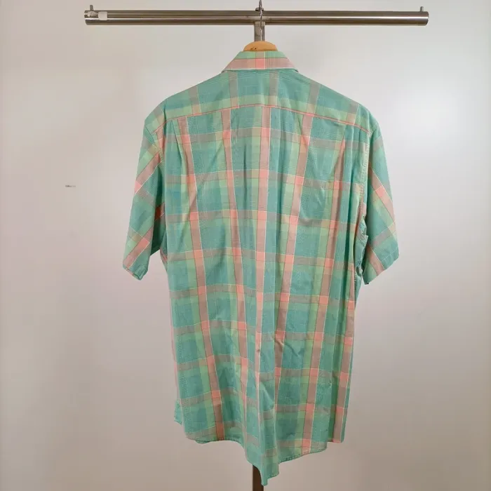 Chemise Lacoste vintage homme manches courtes carreaux verts et roses taille 42 vintage A1492 - photo numéro 8