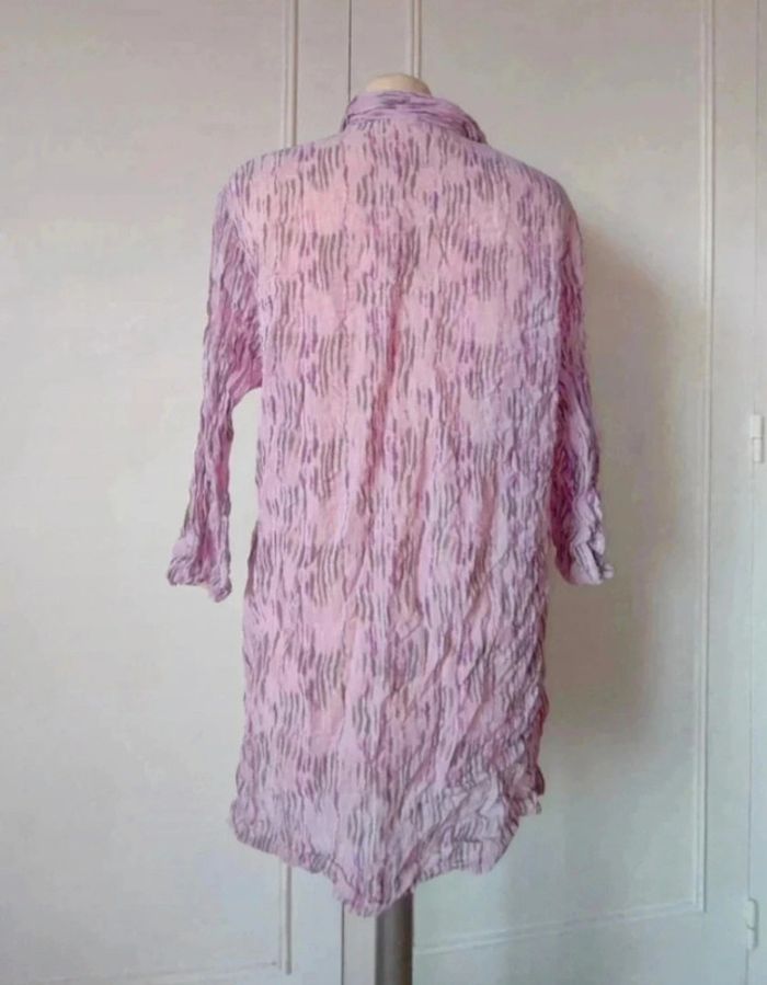 💗Chemise femme vintage 60s voile épaulette femme  rose lila mauve imprimé été t l 40 xl 42 - photo numéro 4