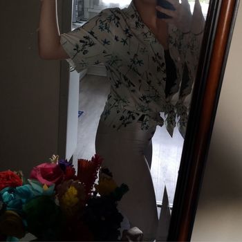 Blouse  manche 3/4 blanche et bleu