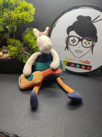 Doudou Hochet Grelot Moulin Roty Zig Et Zag Âne Guitare Violon Vert Bleu Blanc 