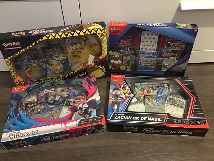 Lot coffrets cartes Pokémon Pikachu Zénith Suprême origine perdue étincelles déferlantes