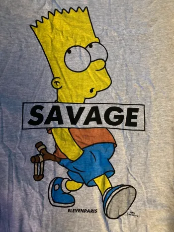 Tee Shirt T-shirt XS gris motif Savage Bart Simpsons Eleven Paris comics goth rock punk alt Y2K
