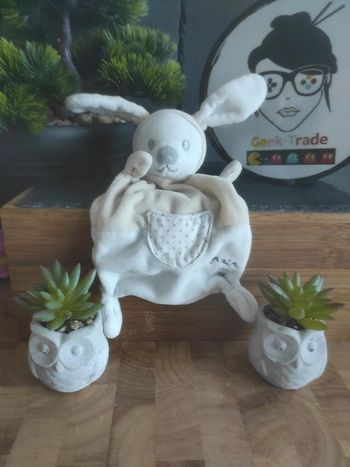 Doudou Knuffel Lapin Beige Blanc Grain De Blé Mouchoir Plat #geektradedoudou