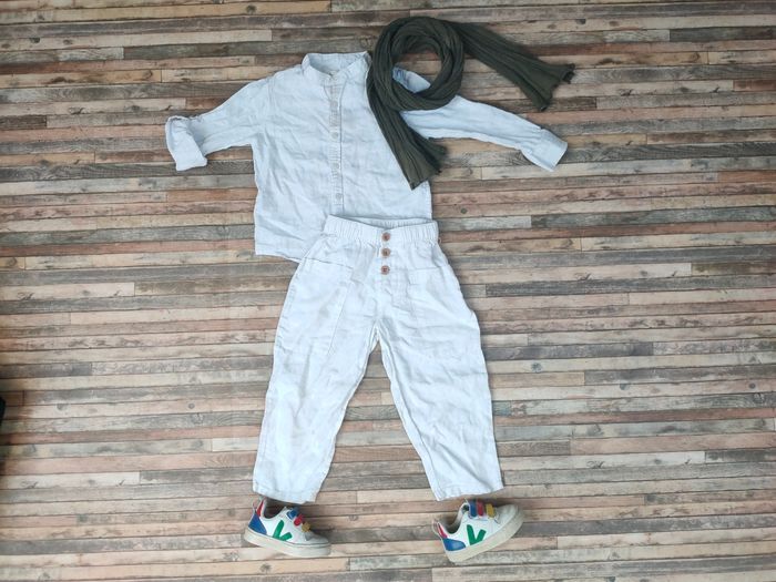 Ensemble cérémonie coton lin blanc garçon 3 ans Zara - photo numéro 1