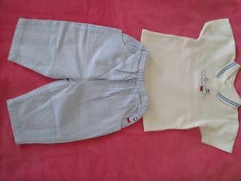 Ensemble tee-shirt + pantalon ciel et blanc