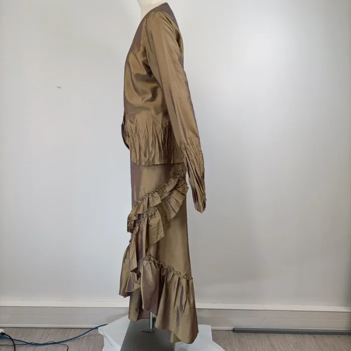 Ensemble tailleur jupe longue à volants Vert irisé violet - Florence Korn pour ECRU - Taille 46 A053 - photo numéro 3
