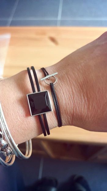 Bracelet acier et cuir Thierry Mugler