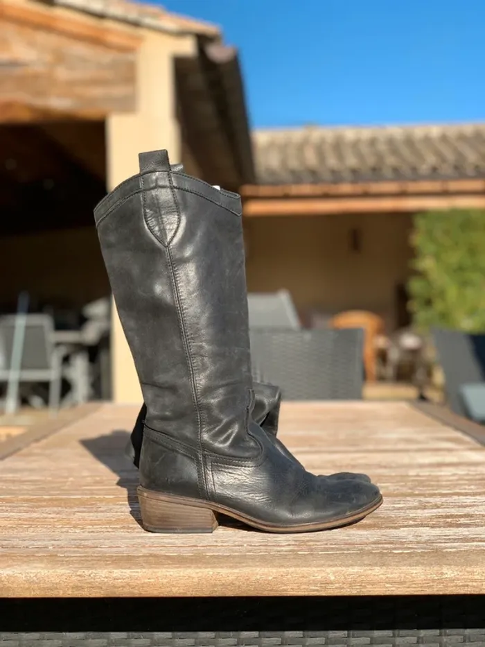 Bottes souples en cuir noir Minelli taille 37 - photo numéro 3