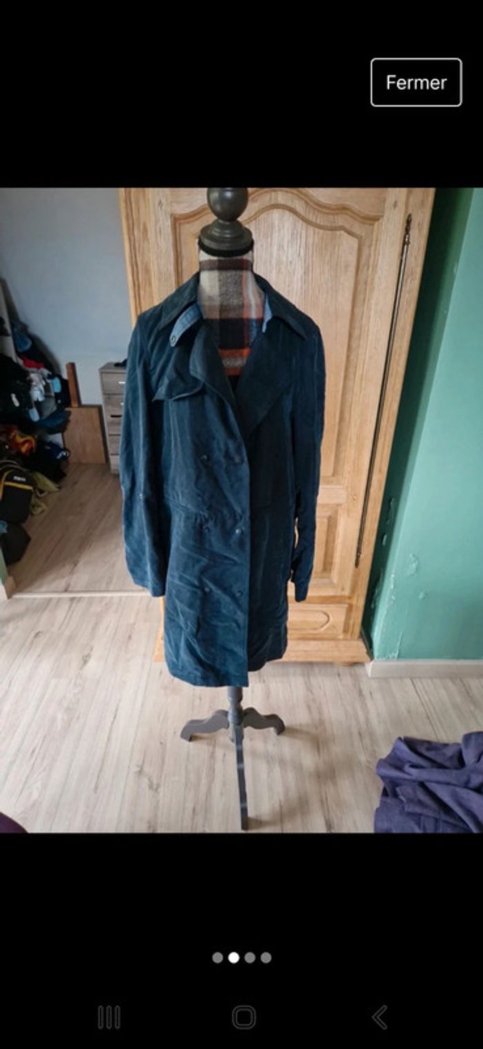 Superbe manteau léger trench peau de pêche EDC taille s bleu marine - photo numéro 2