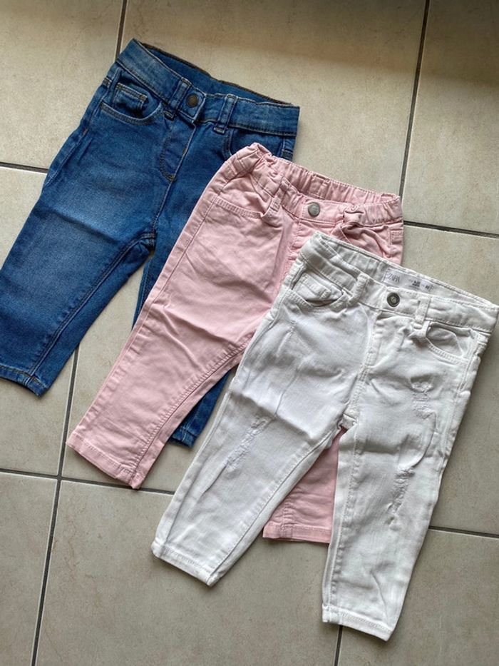 Lot jean fille 12 mois Zara denim rose blanc - photo numéro 4