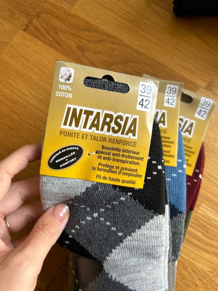 Intarsia - Lot de 3 chaussettes coton hommes - Neuves - T39-42 - photo numéro 2