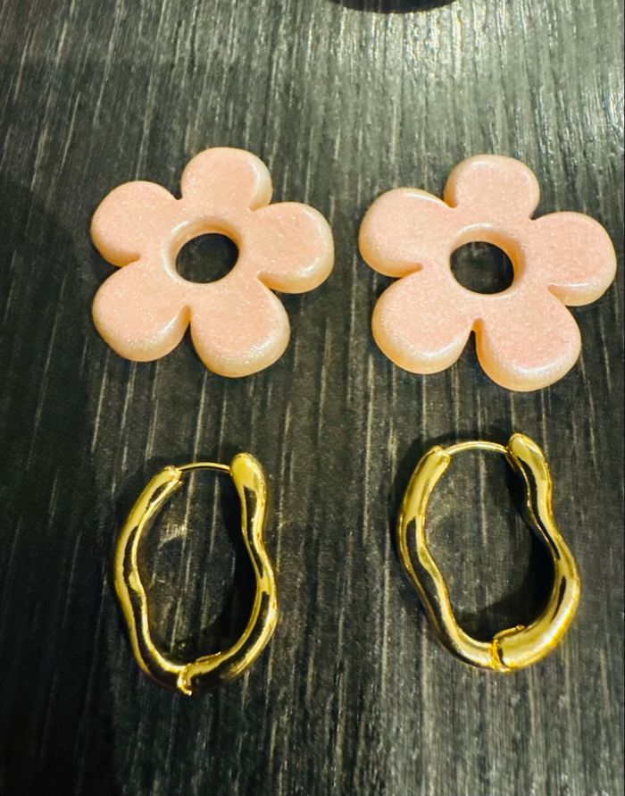 Créoles + pampilles fleur rose