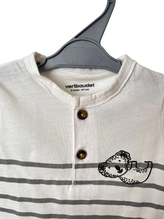 (NEUF) T-shirt à manches courtes, rayé, motif koala - Vertbaudet 6 mois (67cm) - photo numéro 3