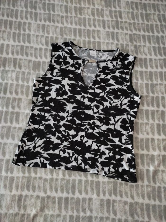 Haut top débardeur noir et blanc fleurs camaïeu taille 38 - photo numéro 1