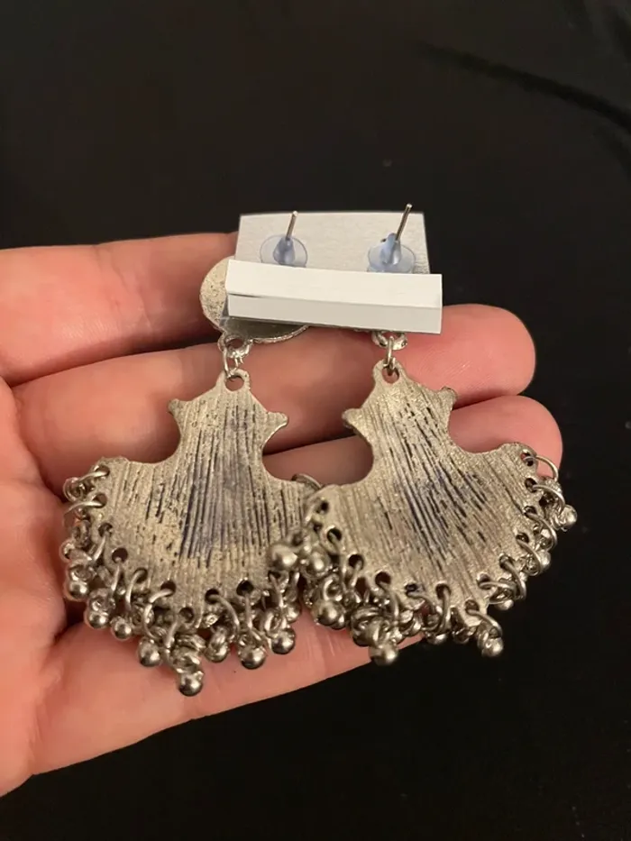 Boucles pendante en métal argenté - photo numéro 2